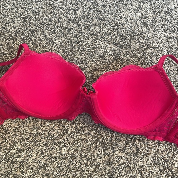 34C bra Gilligan and OMalley bra magenta pink lace padded push up underwire bra - Picture 7 of 13
